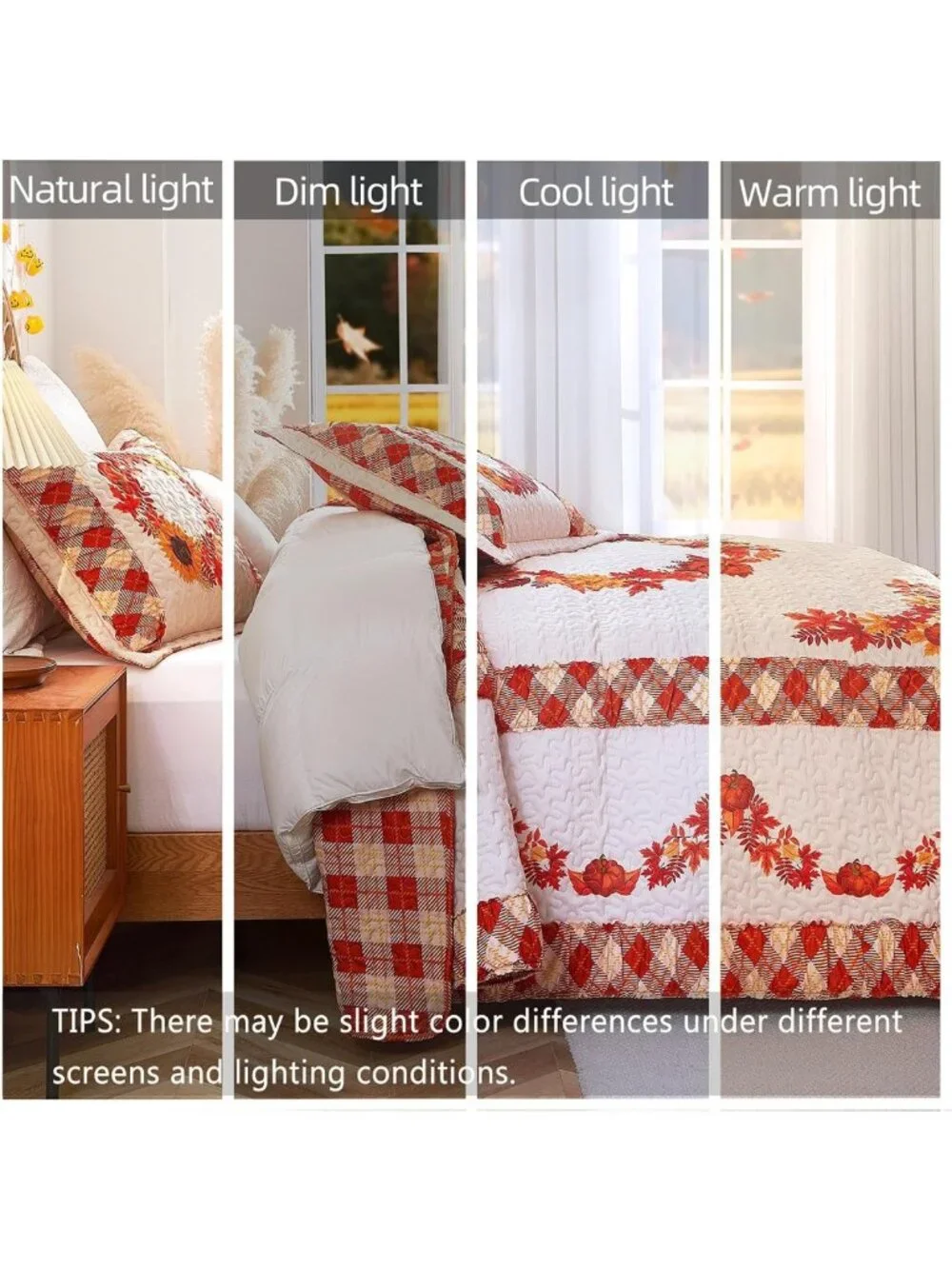 King Size Halloween Quilt Set - Reversible Orange Pumpkin Bedding for Fall Decor